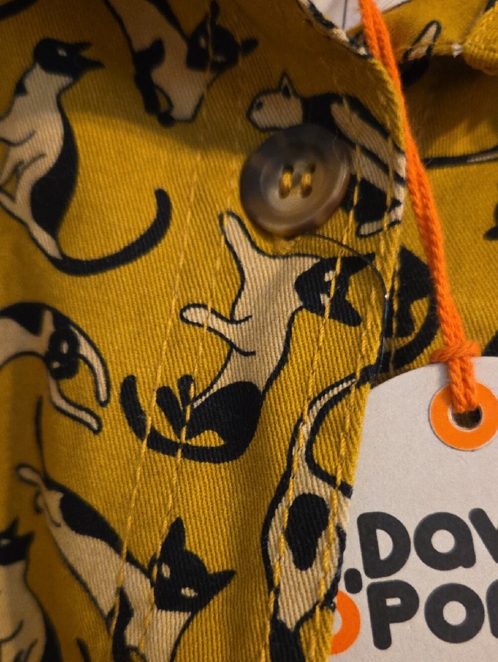 Dawn O'Porter X Joanie Mustard Yellow Cat Print Shift Dress - Picture 6 of 7